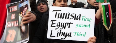 Protests outside Libyan Embassy, London. Image by Mario Mitsis, copyright Demotix (17/02/2011).