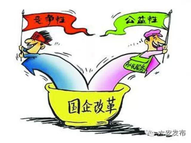 A cartoon circulated widely online depicting the contradiction between enhancing competition and public ownership in SOE's reform. Non-commercial use. 