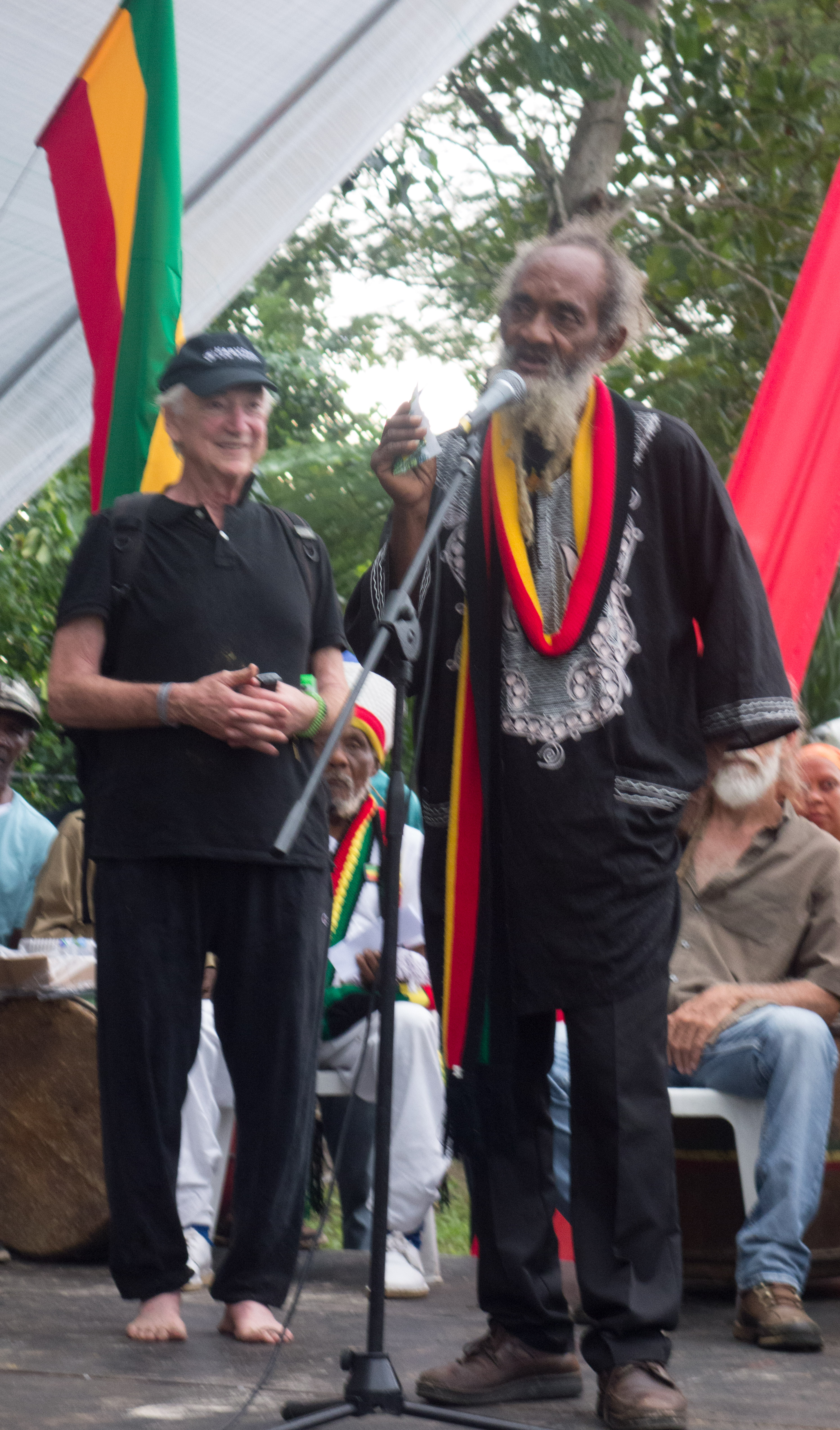 Charles Nesson and Ras Iyah V at the Rastafari Rootsfest. Photo by Fern Nesson, used with permission.