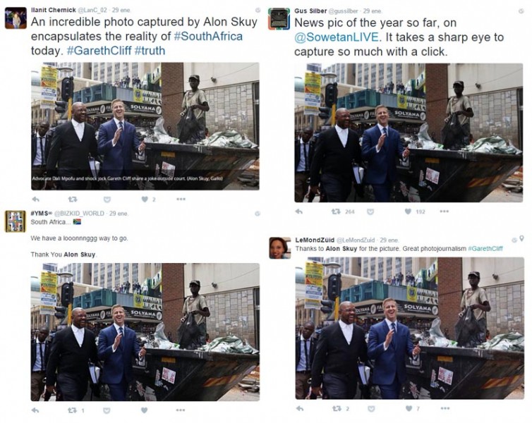 Algunos de los tweets que hablan sobre la fotografía de Alon Skuy.