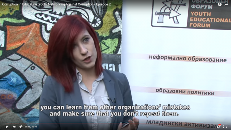 Dona Kosturanova explaining the benefits of networking of student organizations. Photo: Screenshot from the documentary "Youth Networking Against Corruption."