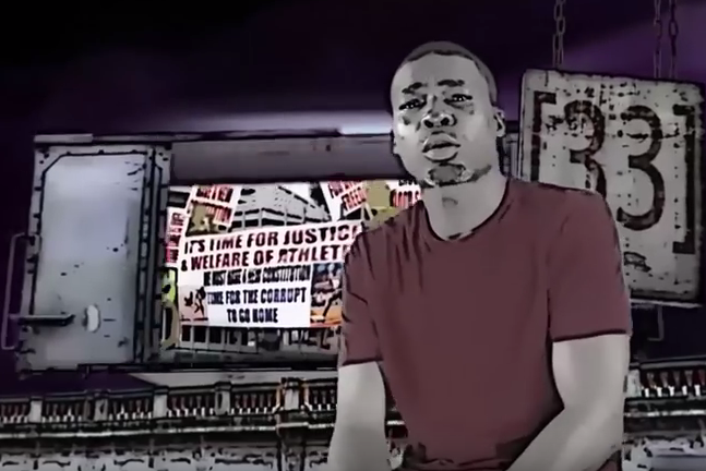 A screengrab od Cameroonian rapper Valsero from Motion de Soutien video.