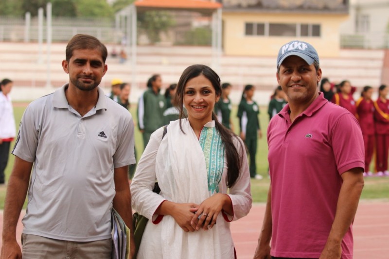Coaches Abdullah Chandi (left), Roma Altaf, Ahmed Wali at the Sindh Track & Field Club. Photo by Jawwad Farid