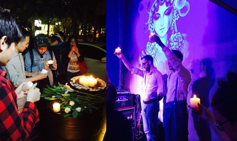 A vigil for the victims of the Orlando shooting at a gay bar in Beijing. Photos: Adam’s via HKFP.