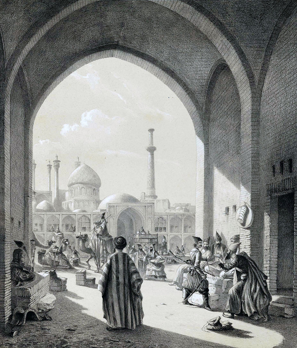 "Entrance of a Caravanserai in Isfahan" (1840), by Eugène Flandin. Public domain via Wikimedia Commons.