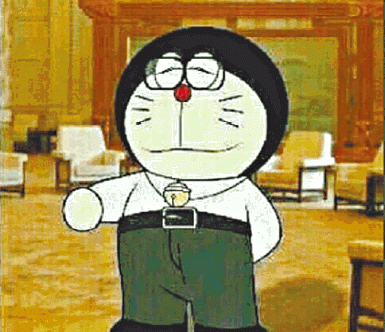 Japanese cartoon figure Doraemon standing in front of the People's Great Hall in Jiang's high-waisted pants style. Public domain image via Mingjing News.