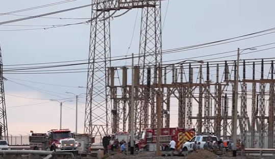 Workers from the Puerto Rico Electric Power Authority (PREPA) at the Aguirre power plant near the southeastern coast of Puerto Rico during the blackout which affected all the islands of Puerto Rico on Wednesday, September 21. Screenshot taken from video.