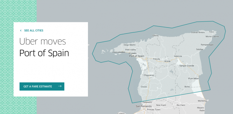 Captura de pantalla de la página web de Uber Puerto España.
