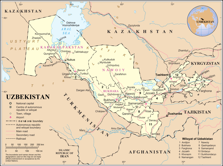 Map of Uzbekistan. Creative Commons.