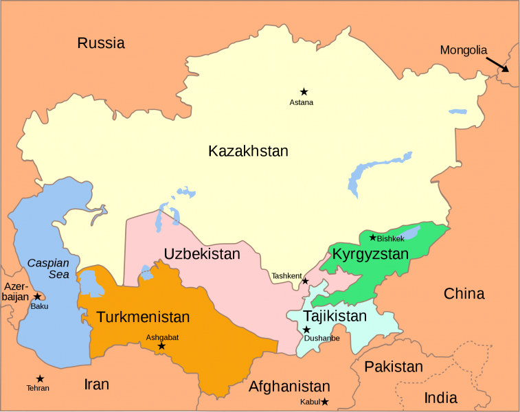 Carte d'Asie Centrale. Creative commons.