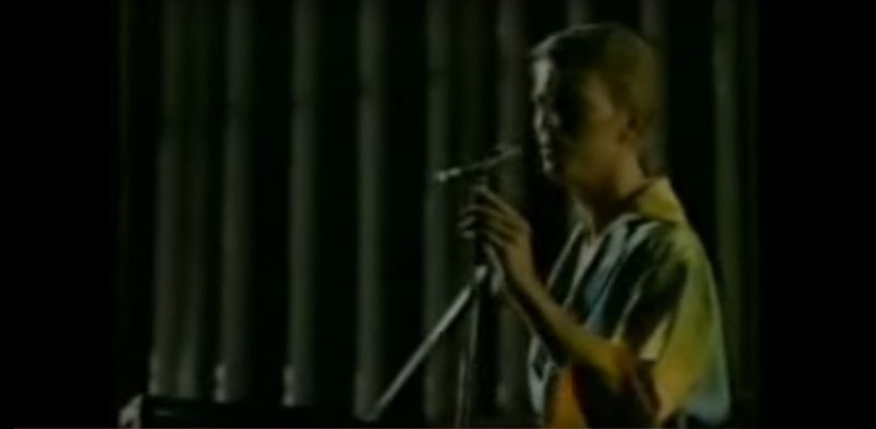 Screenshot from a video of Bowie's performance of the song "Warszawa" in Japan (see video bellow). 