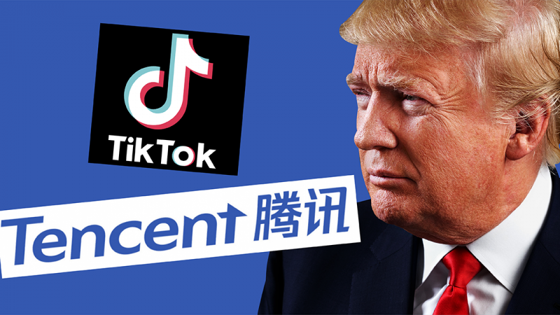 Photo de Donald Trump à côté des logos de TikTok et Tencent.