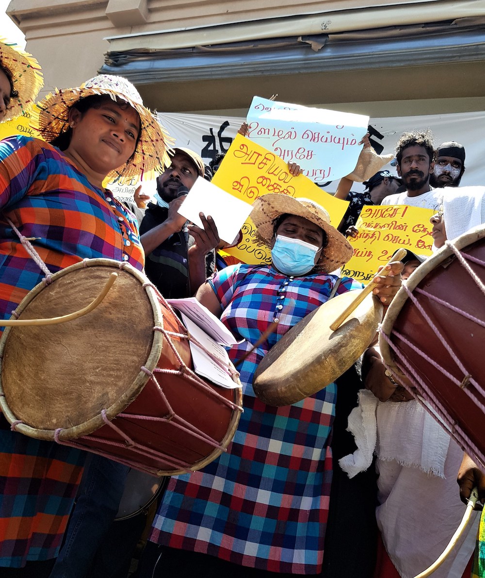 The Samathai Drummers for Justice from Batticaloa up close. 