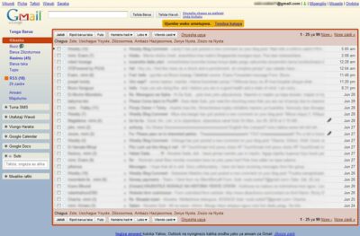 Une capture d'écran du service Gmail en swahili