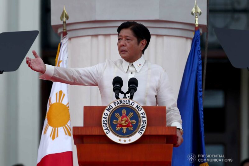 Philippine President Ferdinand Marcos Jr. delivering his inaugural address on June 30.