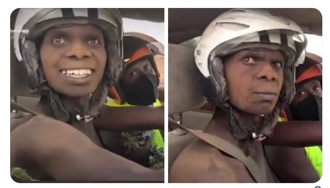 A screen grab of the viral meme generated from a video of two comedians, Arap Marindich and Tula Chemoget, imitating World Rally Championship (WRC) drivers at the Safari Rally in Naivasha. Photo source: Twitter