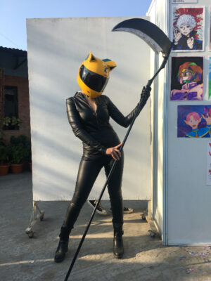 Suki Manandhar as the cosplayer of Durara's Celty Sturluson.  Photo by Suki Manandhar/Nepali Times.  Used with permission.