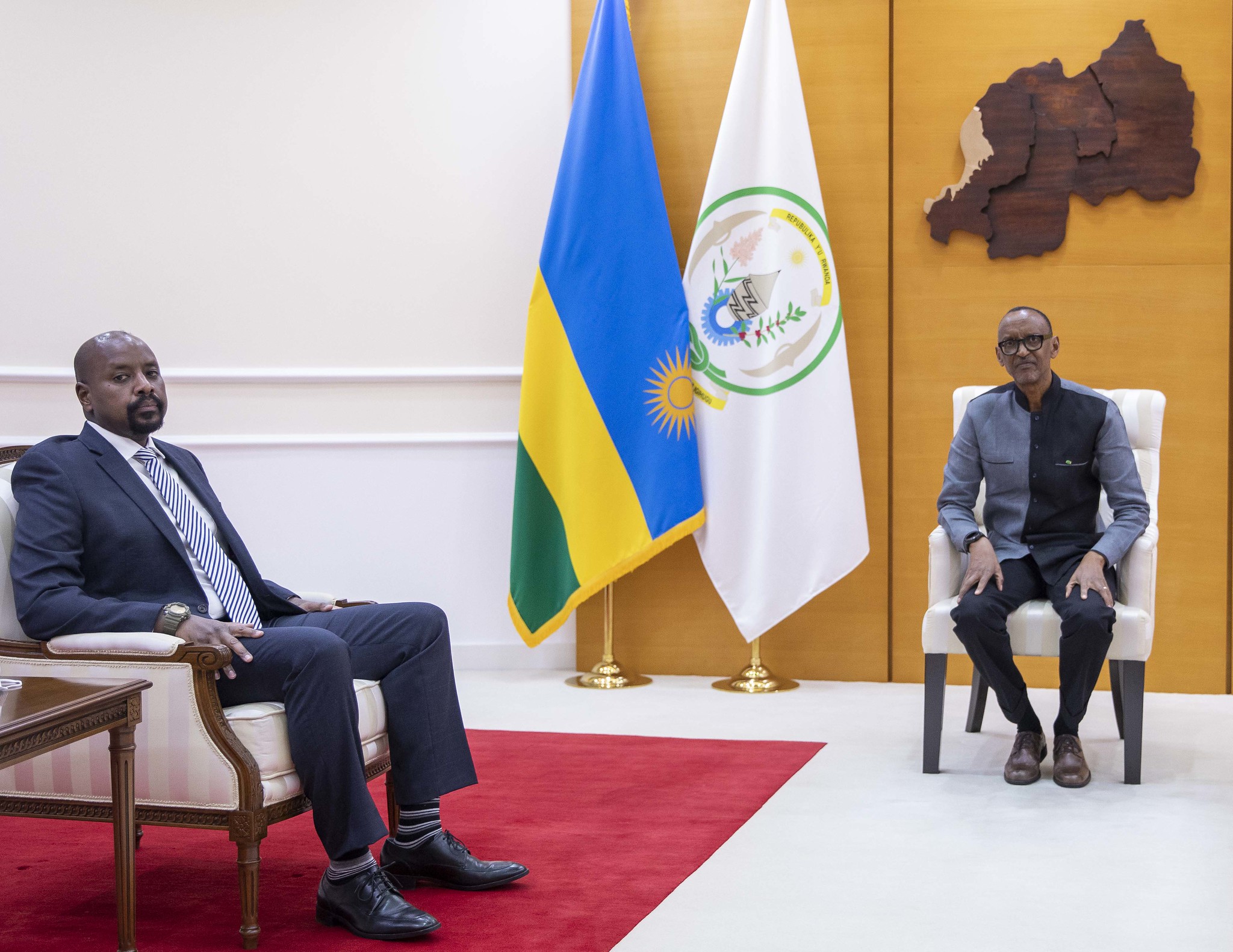 General Muhoozi Kainerugaba, Senior Presidential Advisor on Special Operations and former Commander of UPDF Land Forces and Rwanda president Paul Kagame during his visit of Kigali in March, 2022