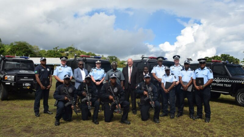 Australia donated 13 police vehicles and 60 short barrel rifles to the Solomon Islands government