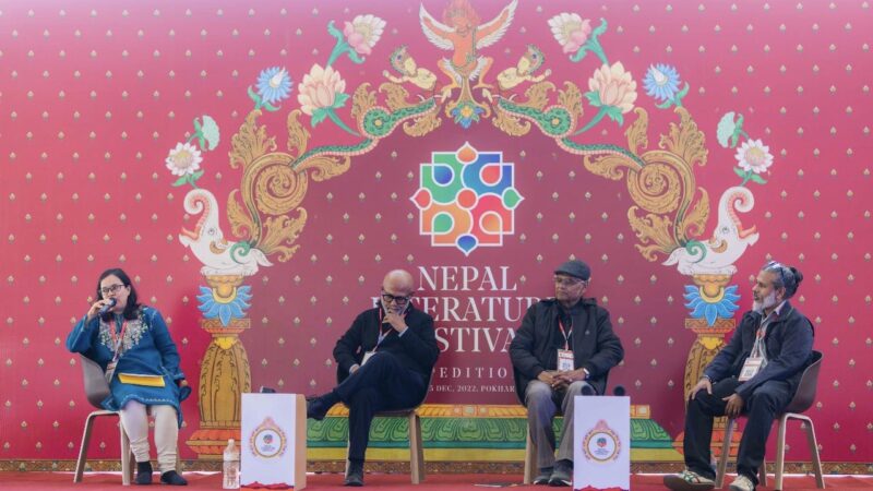 The session 'Can literature bring together South Asia?' in the Nepal Literature Festival. Image by the author.