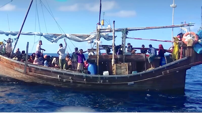 A boat carrying Rohingya migrants. Screenshot via YouTube channel Rohingya Vision. Fair use.