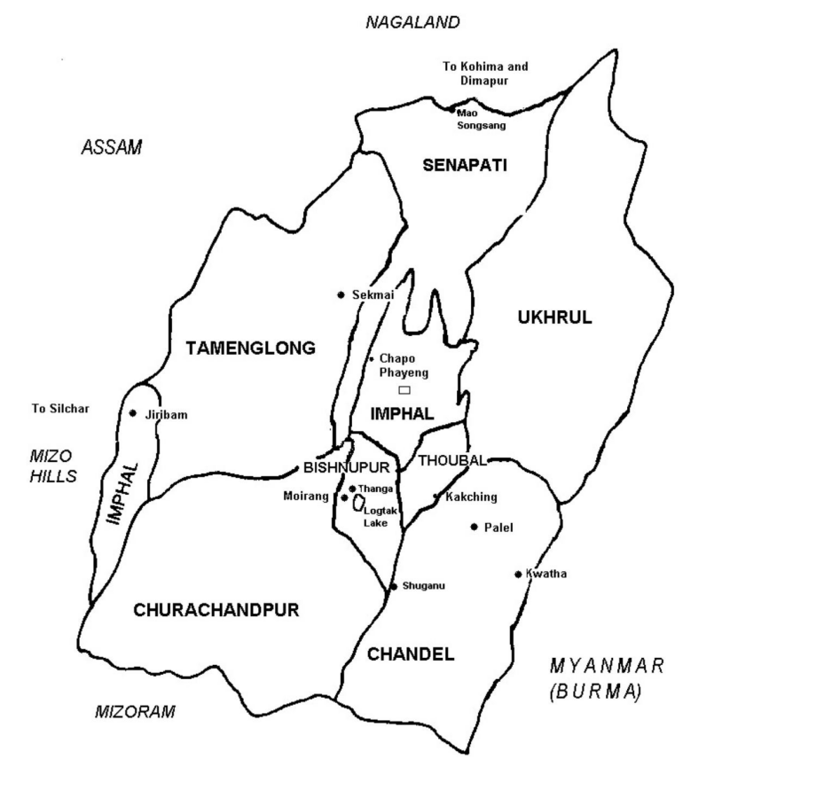 Old district map of Manipur state. Image source: UNT Digital Library. Fair use.