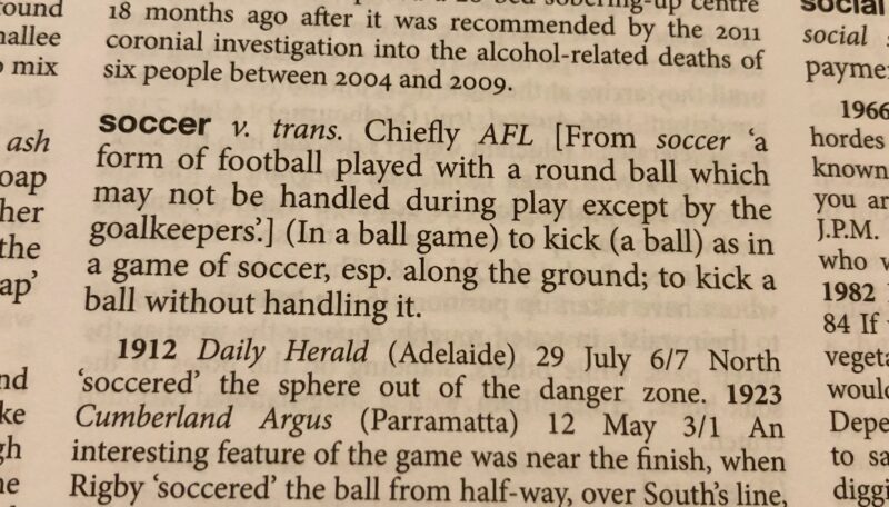 The word 'soccer' used as an australianism 