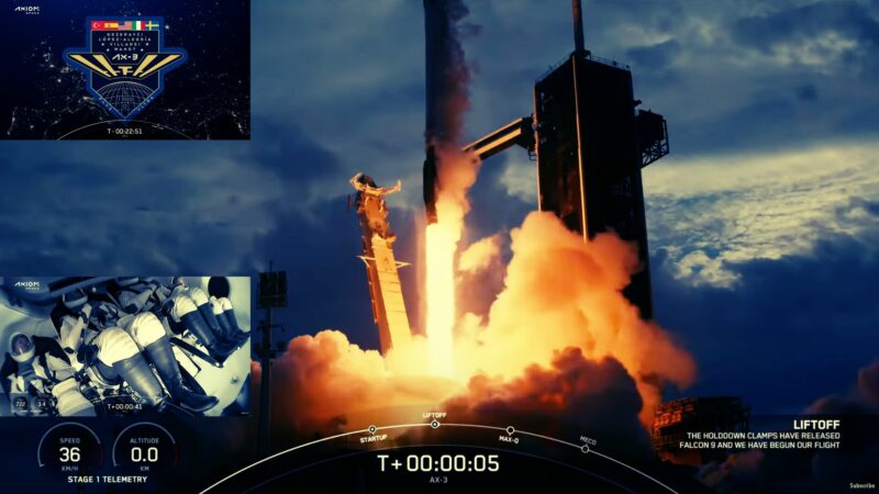 Screengrab dal filmato dal vivo di Axiom del lancio il 18 gennaio 2024